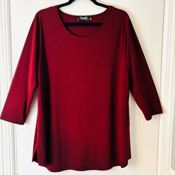 Sympli XL garnet burgundy color tunic scoop neck long sleeve Canada - Picture 1 of 8